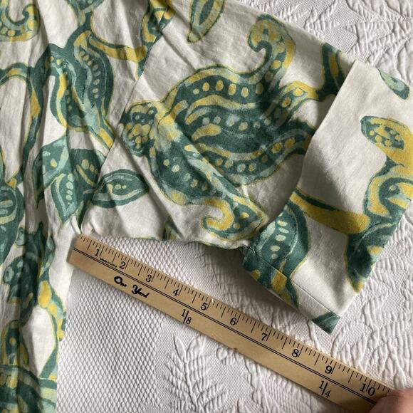 Zara Top Linen blend oversize shirt top Beach Boho Paisley Coastal Women's L - Picture 7 of 12